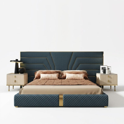 Designer Bett 180x200 Leder Textil Betten Doppel Schlaf Zimmer Luxus