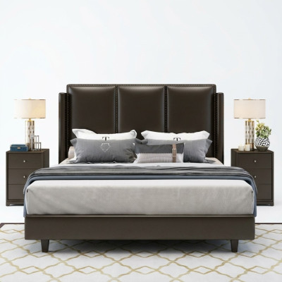 Modern Style Bett Doppelbett Schlafzimmer Leder Polster Textil Doppelbetten