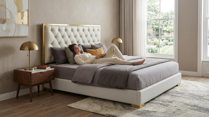 Designer Bett Schlafzimmer Betten Hotel Leder Luxus Polster Sitz Bettgestell
