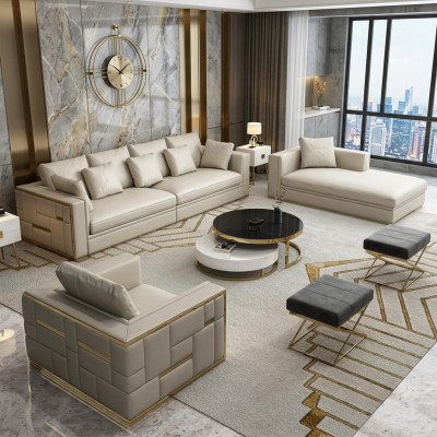 Design Luxus Sofagarnitur Leder Sofa Polster Couch Design Möbel Set
