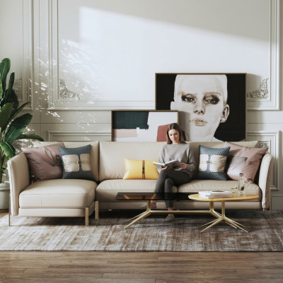 Designer Garnitur Sofa Couch Ecksofa mit Hocker Polster Wohnlandschaft