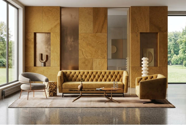 Gelbe Wohnzimmer Sofagarnitur Exklusive 3+2 Chesterfield Polstersofas Sitzmöbel 