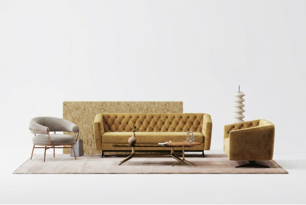 Gelbe Wohnzimmer Sofagarnitur Exklusive 3+2 Chesterfield Polstersofas Sitzmöbel 