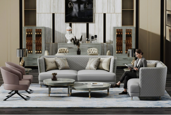 Graue Sofagarnitur 3+2 Sitzer Moderne Polstergarnitur Wohnzimmer Sofas