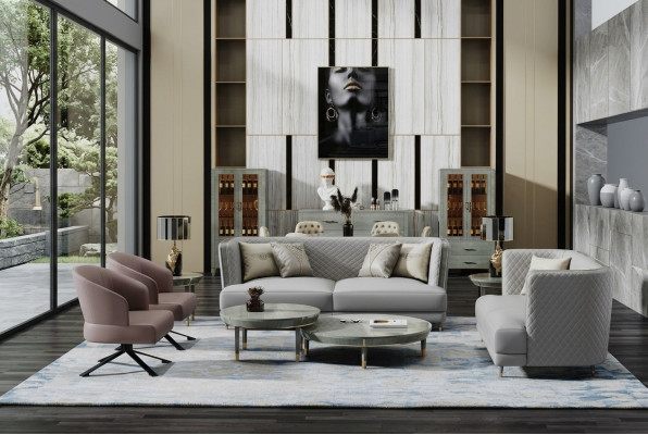 Graue Sofagarnitur 3+2 Sitzer Moderne Polstergarnitur Wohnzimmer Sofas