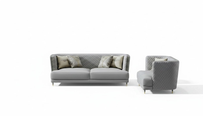 Graue Sofagarnitur 3+2 Sitzer Moderne Polstergarnitur Wohnzimmer Sofas