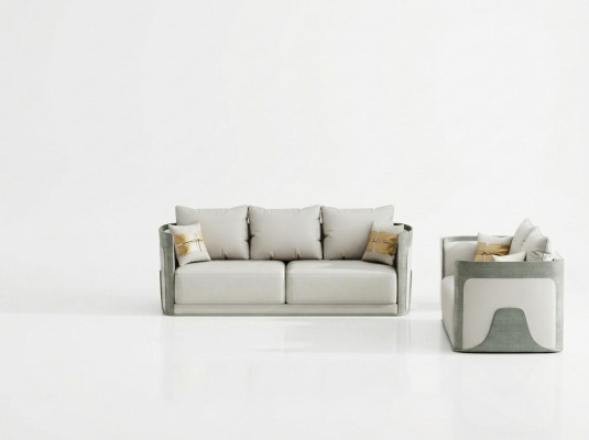 Edle Graue Wohnzimmer Sofagarnitur 3+2 Sitzer Ledercouchen Exklusive Möbel