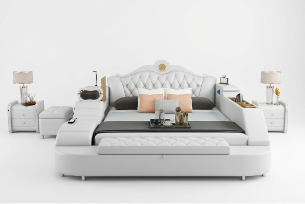 Luxus Bett Leder Betten 180x200 Multifunktion Schlafzimmer Liege Regale Neu