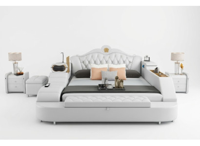 Luxus Bett Leder Betten 180x200 Multifunktion Schlafzimmer Liege Regale Neu