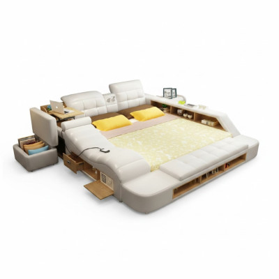 Doppel Design Leder Bett Polster Betten Moderne Hotel Multifunktion