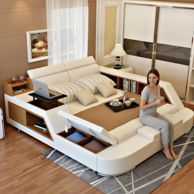 Doppel Luxus Design Leder Bett Polster Betten Moderne Hotel