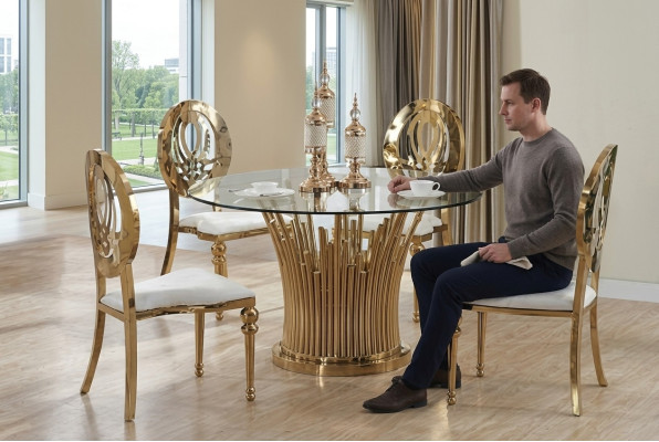 Rund Edelstahl Tisch Runde 5tlg Runder Esszimmer Tisch + 4 Stühle Set