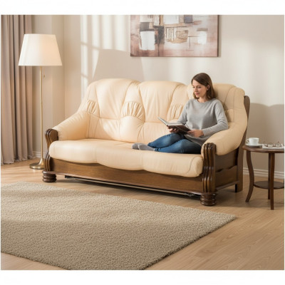 Sofa Luxus 3 Sitzer Couch Polster Holz Leder Couchgarnitur Dreisitzer Couchen