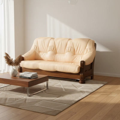 Sofa Luxus 3 Sitzer Couch Polster Holz Leder Couchgarnitur Dreisitzer Couchen