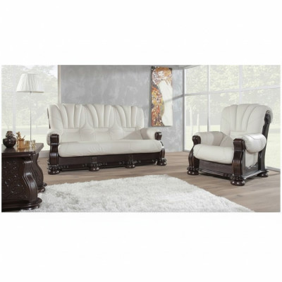Dreisitzer Sofa Leder Couch Holz Polster Klassische Geschnitzte Couchen Sofas