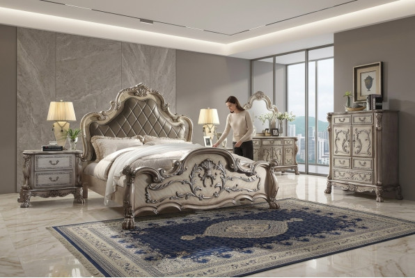 Komplett Set Schlafzimmer Königliches Barock Bett Schminktisch Nachttisch 6 tlg.