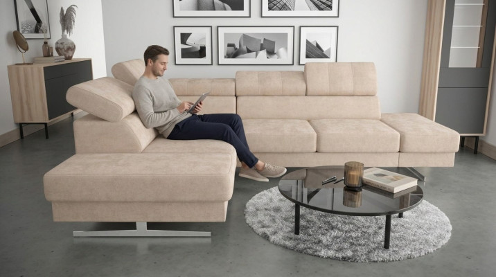Luxus Möbel Ecksofa L Form Couch Design Polsterung Textil Sofas Holz Garnitur
