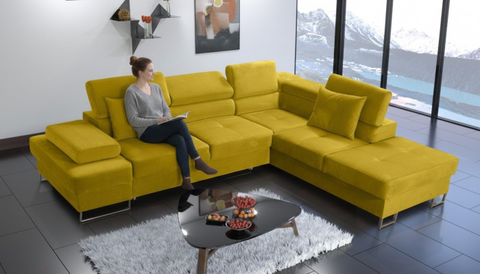 Ecksofa Polsterung Couch Textil Wohnzimmer L-Form Modern Gelb Design Sofas Neu