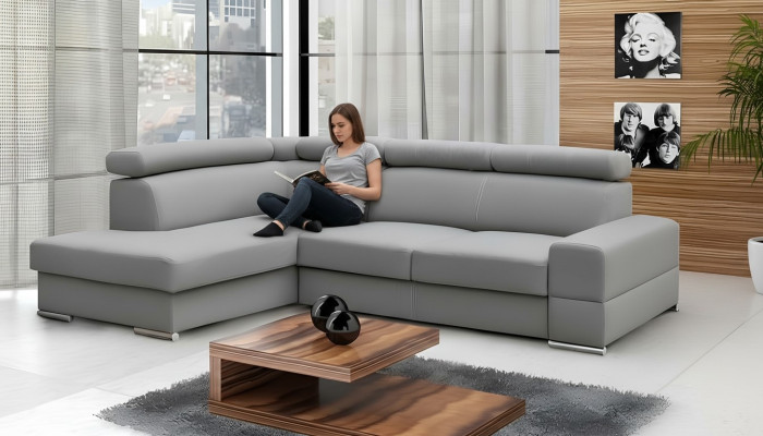 Hochwertiges Wohnzimmersofa Ecksofa L-Form Bett Funktion Textil Modern Couchen