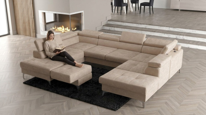Modernes Design Polsterung Couch Wohnzimmer Ecksofa U-Form Leder Holz Neu