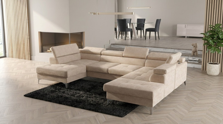 Modernes Design Polsterung Couch Wohnzimmer Ecksofa U-Form Leder Holz Neu