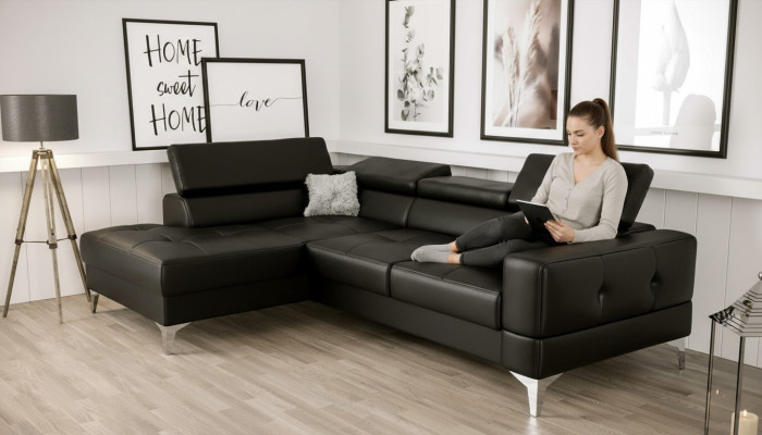 L-Form Möbel Design Schwarz Leder Holz Neu Modern Luxus Italien Ecksofa Couchen