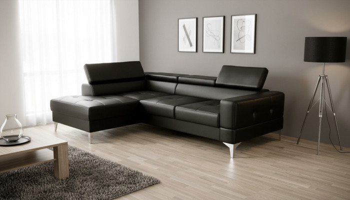 L-Form Möbel Design Schwarz Leder Holz Neu Modern Luxus Italien Ecksofa Couchen