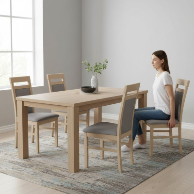 Gruppe Stühle Garnitur Textil Stoff Holz Gepolsterte Esszimmer Stühle 4x Stuhl