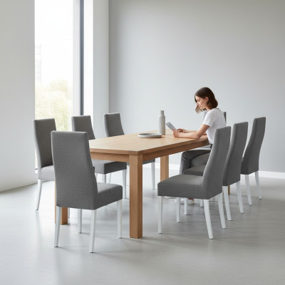 Esszimmer 8x Stühle Stuhl Set Sessel Küche Neu Design Polster Leder Textil Möbel