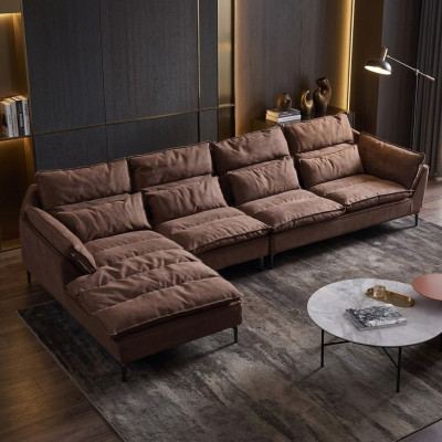 Wohnzimmer Design Ecke Textil Leder Braun Luxus Sofa Couch Polsterung L-Form Neu