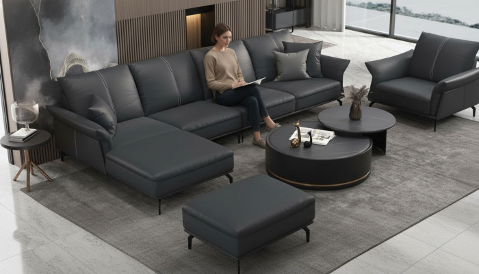 Wohnzimmer L-Form Schwarz Modern Luxus Multifunktion Sofa Couch