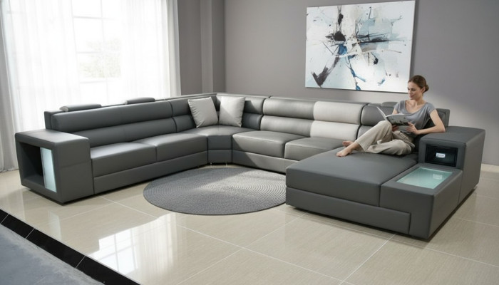Wohnlandschaft Design Modern Leder Sofas Grau Neu Sofa U-Form Stoffsofa Couch