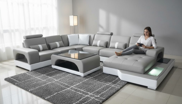 Eckcouch Design Ecksofa U-form Wohnlandschaft Couch Textil Leder Sofas Polster