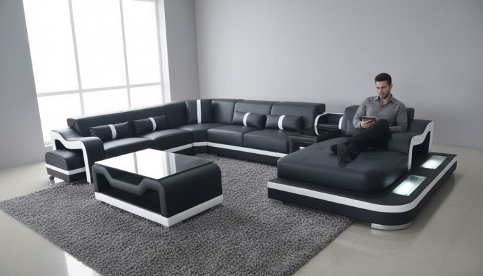 Ecksofa U-Form Wohnlandschaft Sofa Couch Polster Ecke Stoff Sofas Neu
