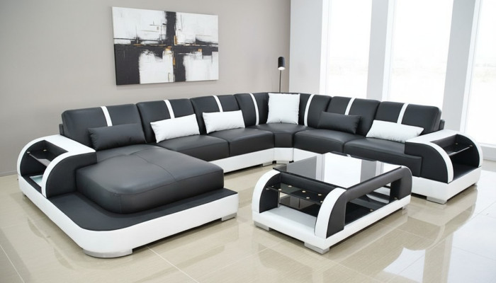 Sofa Couch Polster Ecke Garnitur Stoff Sofas Leder Ecksofa U-Form Wohnlandschaft