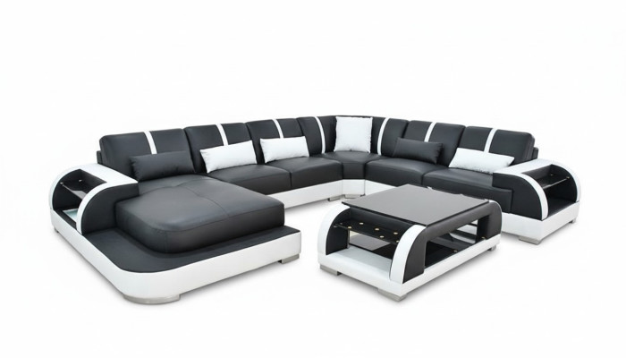 Sofa Couch Polster Ecke Garnitur Stoff Sofas Leder Ecksofa U-Form Wohnlandschaft