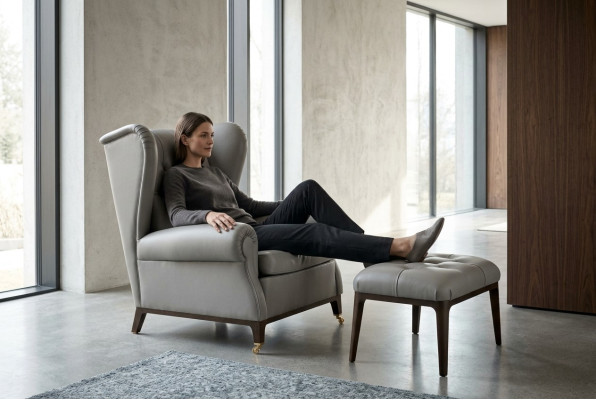 Modern Set Garnitur Polster Relax Fernseh 2tlg. Sessel Hocker Beistell