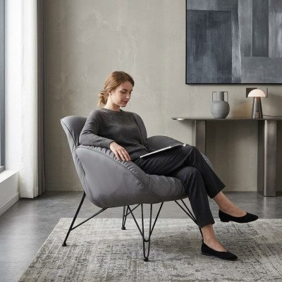 Sessel Weich Wohnzimmer Fernseh Sofa Couch Sessel Stuhl Samt Grau