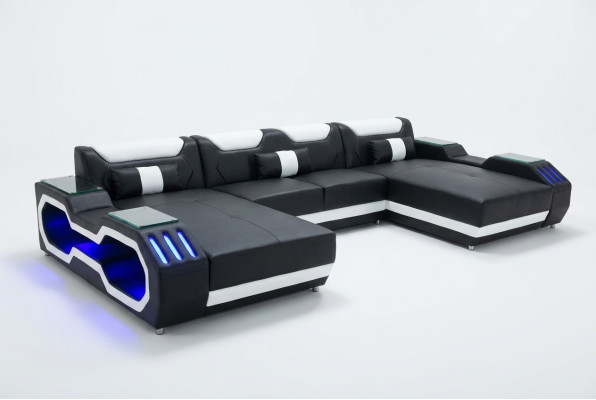 Ecksofa U-Form Wohnlandschaft Sofa Couch Polster Ecke Stoff Sofas Leder