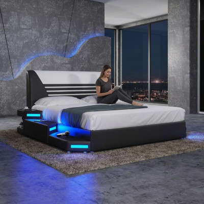 Betten Stilvolle Designer Doppelbett Möbel Polster Leder Weiß 180x200 NEU