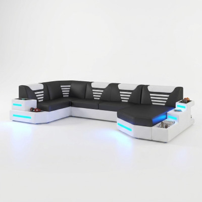 Eck Sofa Couch Polster Ecke Leder Couchen Wohnlandschaft U Form +LED