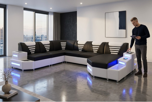 Design Modern Sofa Couch Ecksofa U-Form Ledercouch Wohnlandschaft Ecksofa