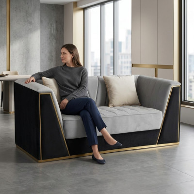 Luxus Sofa 2Sitzer Möbel Design Polster schwarz Textil Samt Sofas Couchen