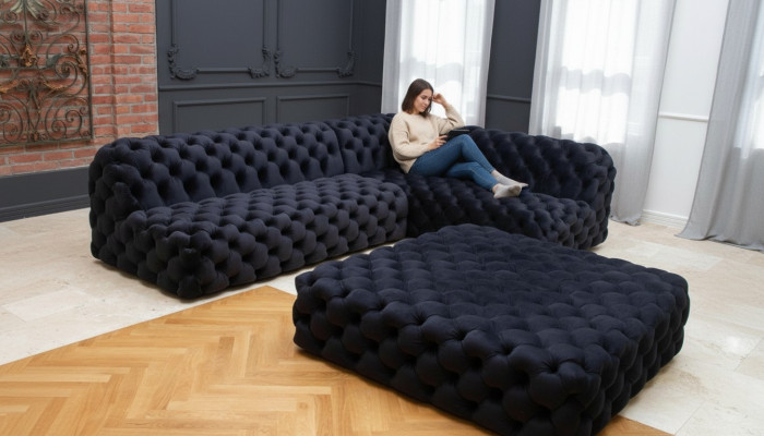 Sofa Ecksofa L Form Sessel Hocker Ecksofa Polster 2tlg. Neu Modernes