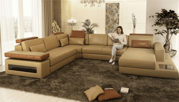 Sofa U-Form Möbel Luxus Garnitur Sofas Couch Luxus Designer Leder Wohnlandschaft