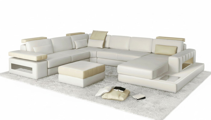 Big U Form Ecksofa Sofa Couch Polster Leder Textil Stoff Wohnlandschaft