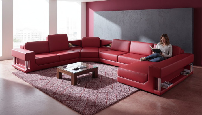 U Form Sofa Couch Polster Sofa Wohnlandschaft Design Ecksofa Leder Polster Neu