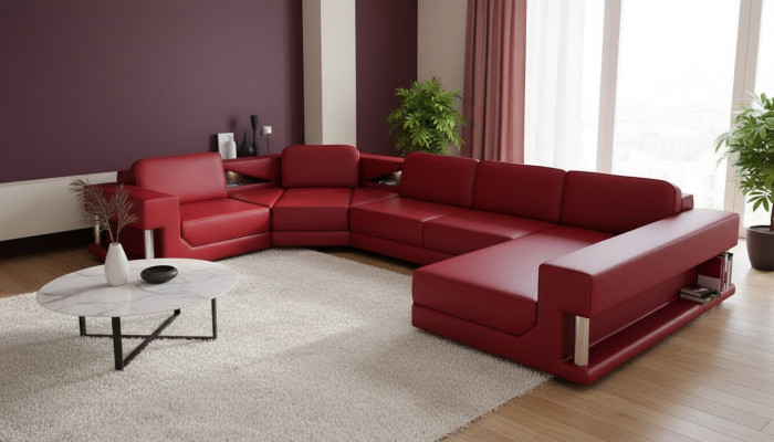 U Form Sofa Couch Polster Sofa Wohnlandschaft Design Ecksofa Leder Polster Neu