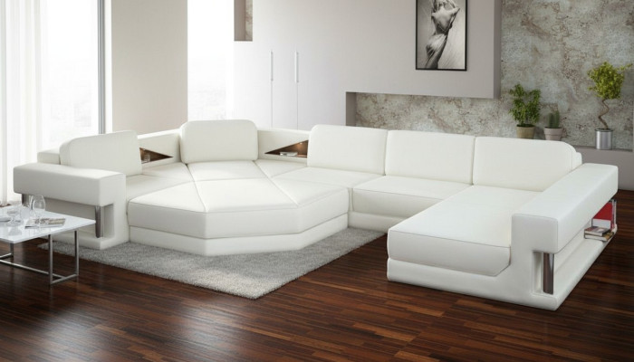 Wohnlandschaft Design Ecksofa Leder Ecke UForm Sofa Couch Polster Garnitur Neu