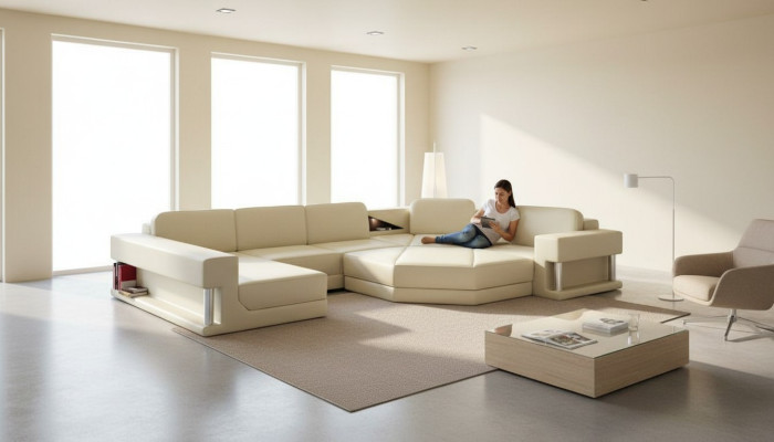 Ecksofa U-Form Couch Wohnlandschaft Sofa Couch Modern Design Sofa Textil Leder